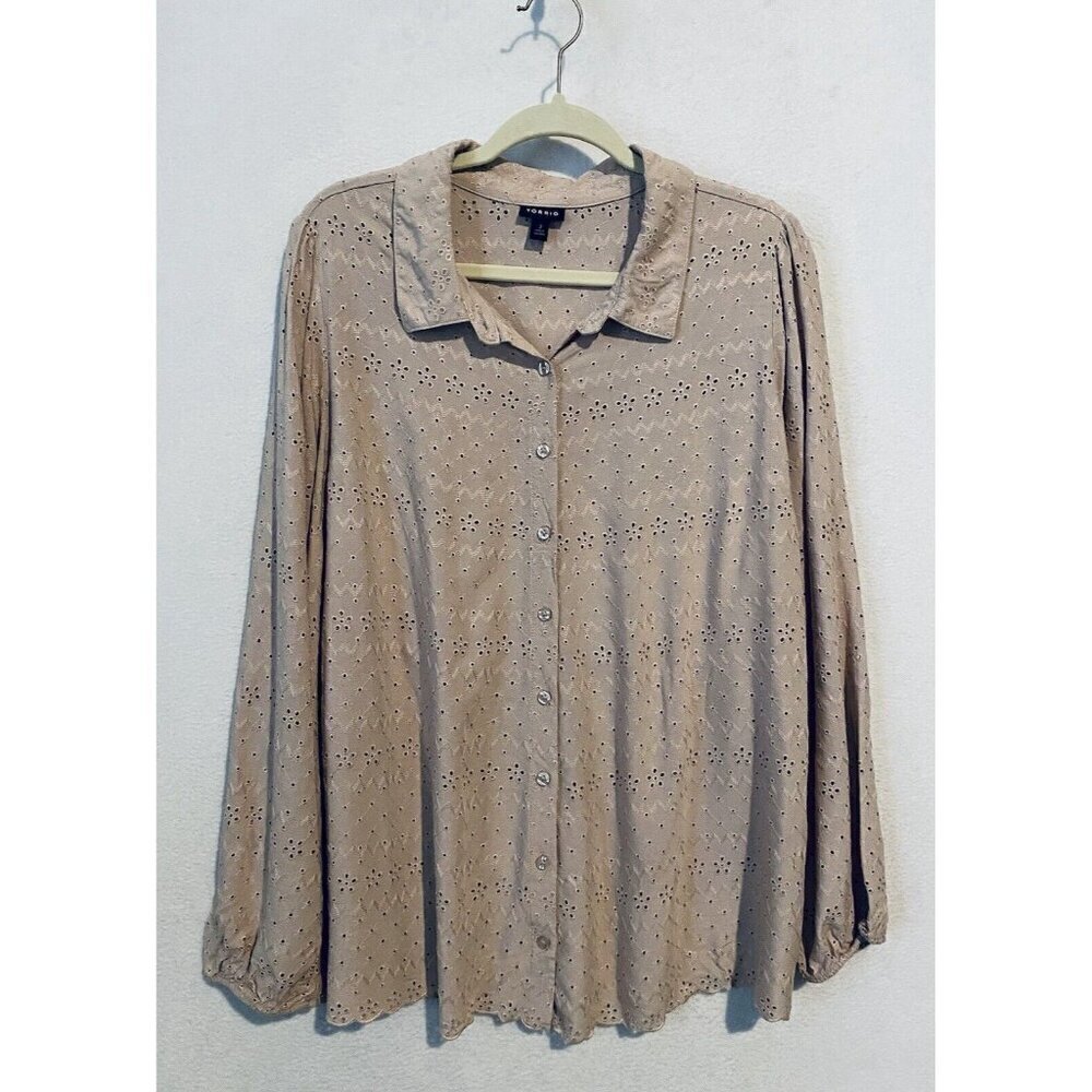 Torrid Top Womens 3X Pink Blush Eyelet Button Up Long Sleeve Cottagecore Flirty